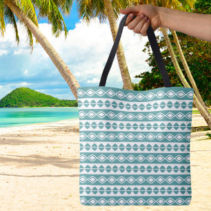 Stylish Cute Vintage Geometric Pattern Teal White  Tote Bag