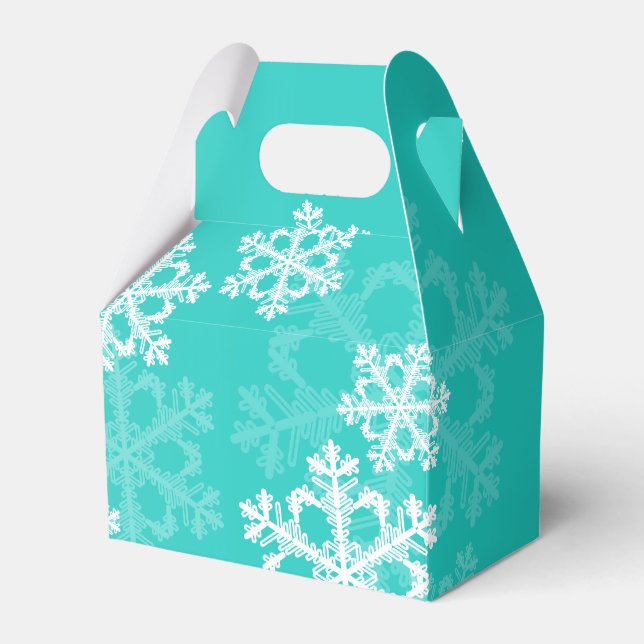 Stylish Cyan Snowflakes Modern Christmas pattern Favor Box (Front Side)