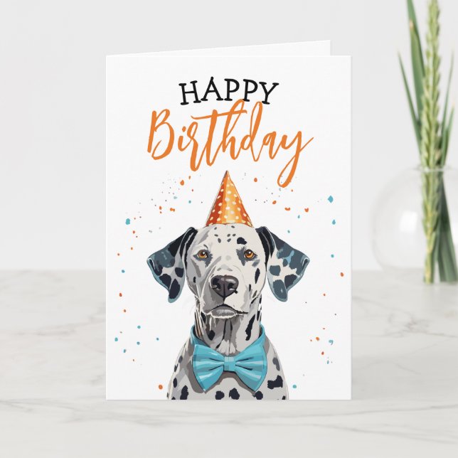 Stylish Dalmatian Dog with Bow Tie Birthday Card (Front)