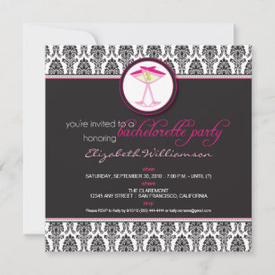 Stylish Damask Bachelorette Invite (pink)