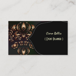 Stylish damask, black+bronze business card