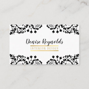 STYLISH DAMASK elegant lace gold black white Business Card