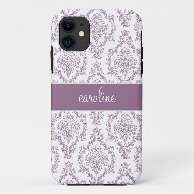 Stylish Damask iPhone Cases (Purple) (Back)