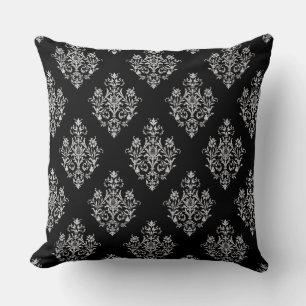 Stylish Damask Pattern Black Throw Pillow