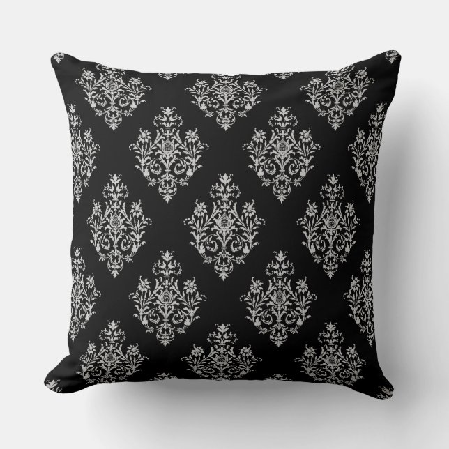 Stylish Damask Pattern Black Throw Pillow (Front)