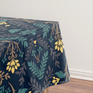 Stylish Dark Blue Fabric Pattern with Floral Tablecloth