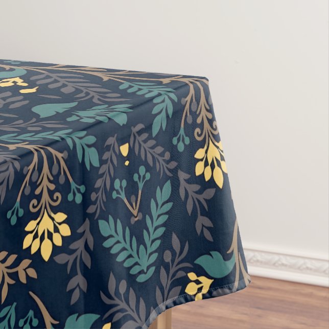 Stylish Dark Blue Fabric Pattern with Floral  Tablecloth (In Situ)