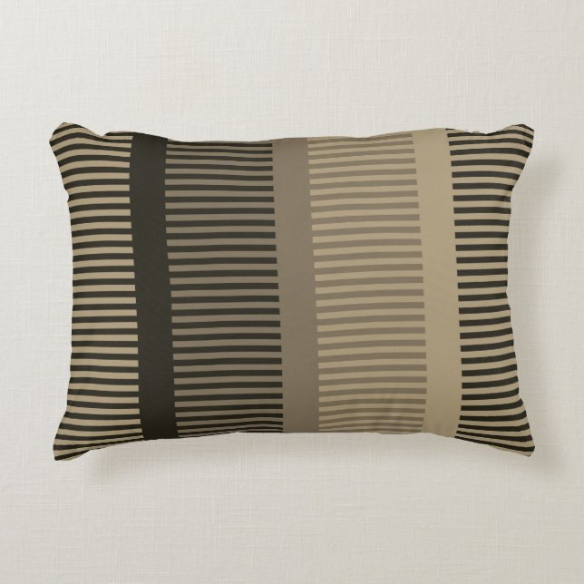 Stylish Dark Brown Grey Stripes Accent Pillow (Front)
