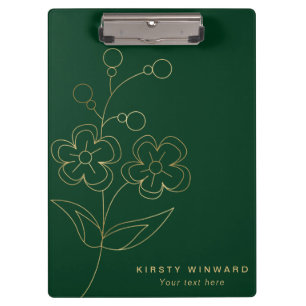 Stylish Dark Green and Gold Botanical Flowers Clipboard