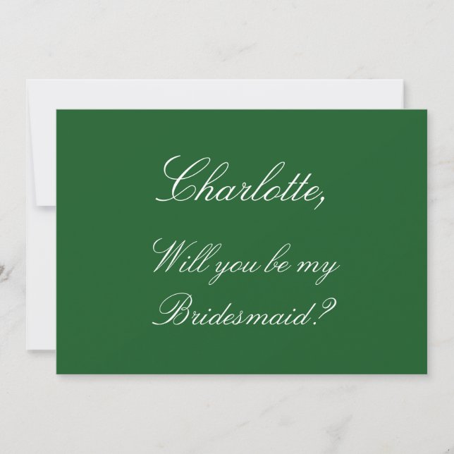 Stylish Dark Green Bridesmaid Proposal Card (Front)