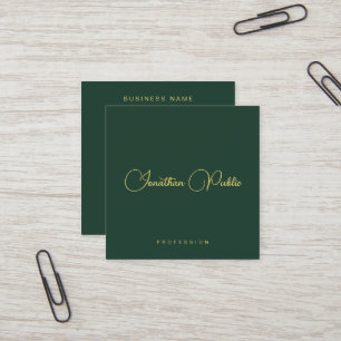 Stylish Dark Green Gold Text Typography Glossy Square Business Card