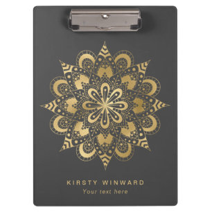 Stylish Dark Grey and Gold Foil Boho Mandala Clipboard