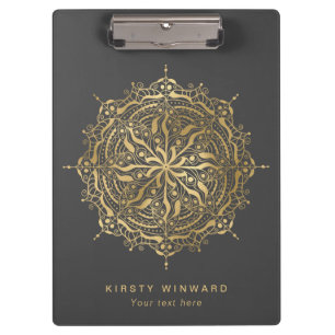 Stylish Dark Grey and Gold Foil Boho Mandala Clipboard