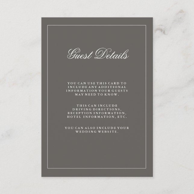 Stylish Dark Grey Wedding Guest Information Enclosure Card (Front)