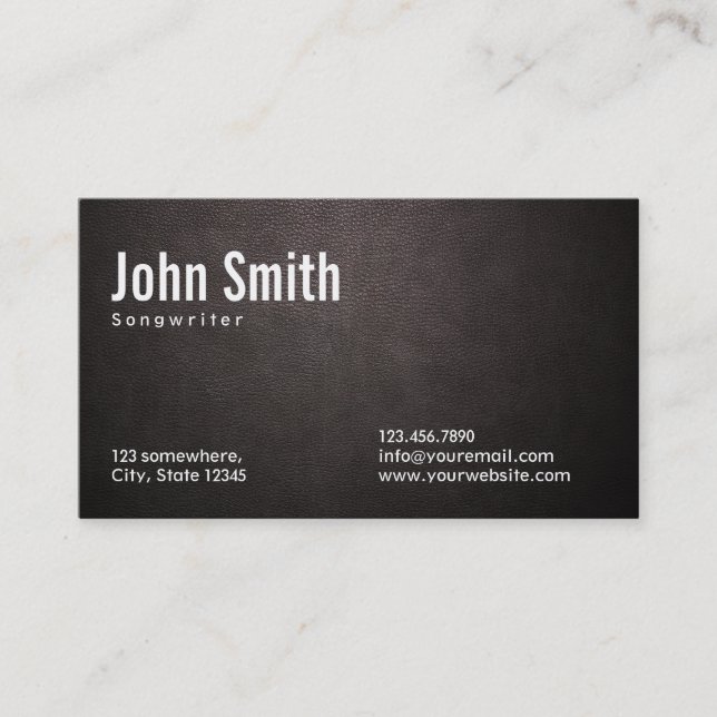 Stylish Dark Leather Songwriter Business Card (Front)