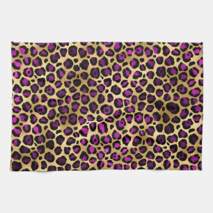 Stylish Dark Purple and Gold Foil Leopard Spots Kitchen Towel