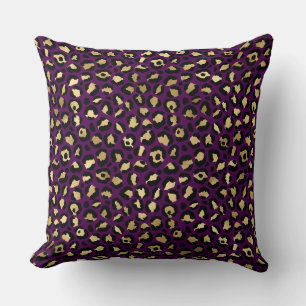 Stylish Dark Purple and Gold Foil Leopard Spots Throw Pillow