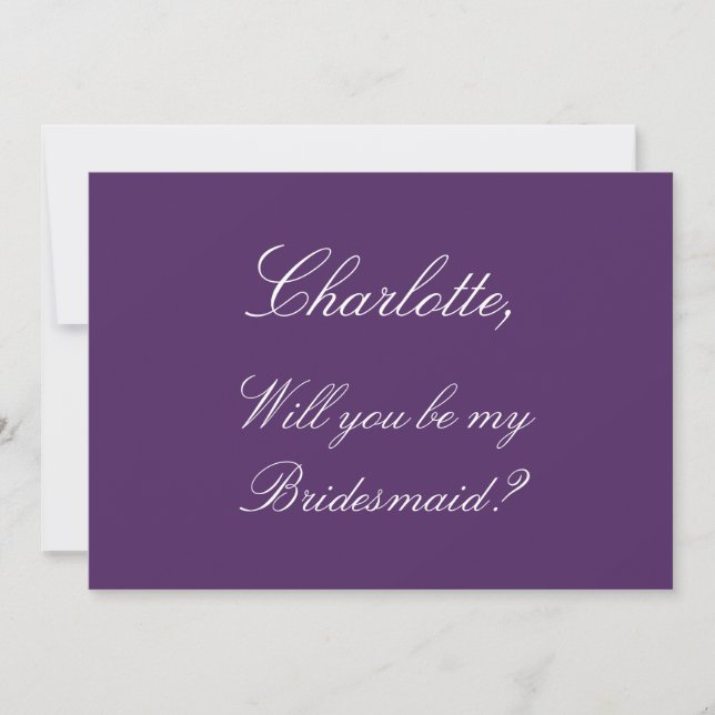 Stylish Dark Purple Bridesmaid Proposal Card (Front)