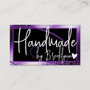 Stylish Dark Purple Frame Heart Handmade by Name Business Card