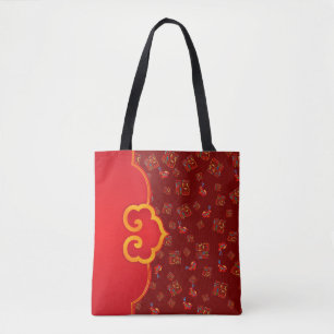 Stylish Dark Red Ruyi Lucky Symbol 福 Rabbits CNY  Tote Bag