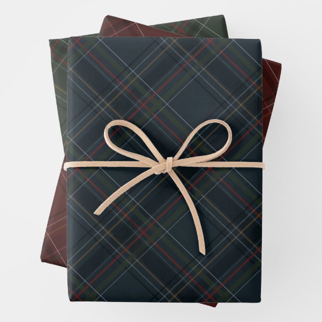 Stylish dark rich Christmas plaid holiday Wrapping Paper Sheet (In situ)