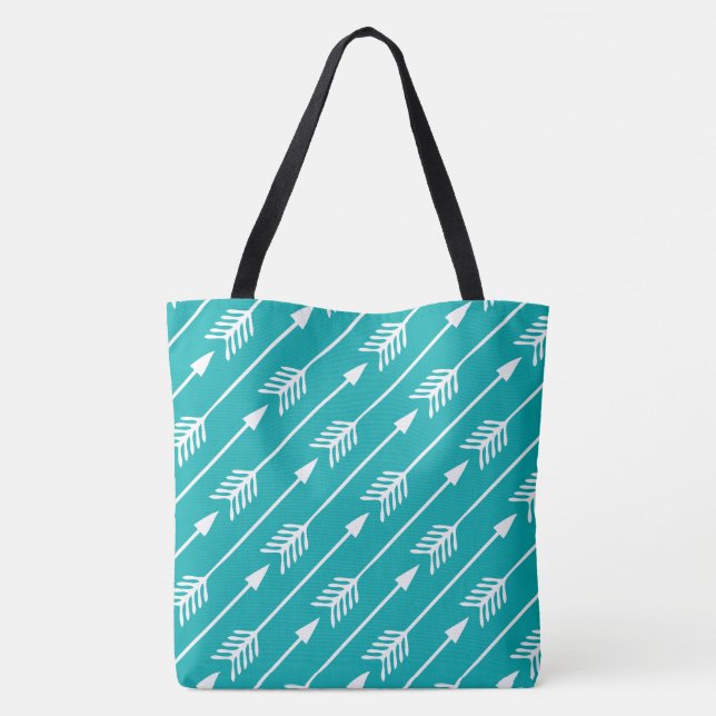 Stylish Dark Teal Arrows Pattern Tote Bag (Back)