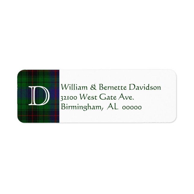 Stylish Davidson Plaid Monogram Custom Labels (Front)