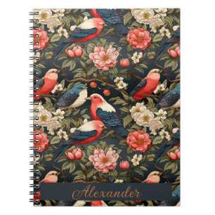 Stylish decorativ Birds & Flowers Pattern Name Notebook