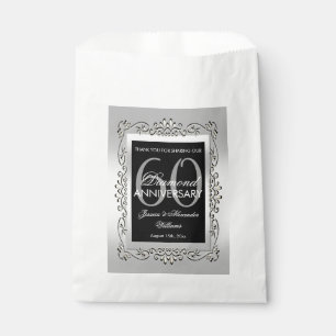 Stylish Decorative Silver 60th Wedding Anniversary Favour Bag
