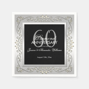 Stylish Decorative Silver 60th Wedding Anniversary Napkin
