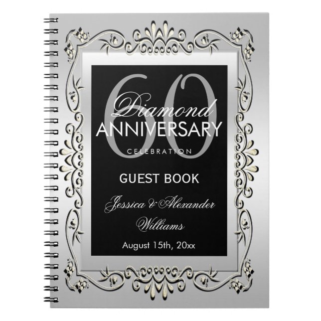 Stylish Decorative Silver 60th Wedding Anniversary Notebook (Front)