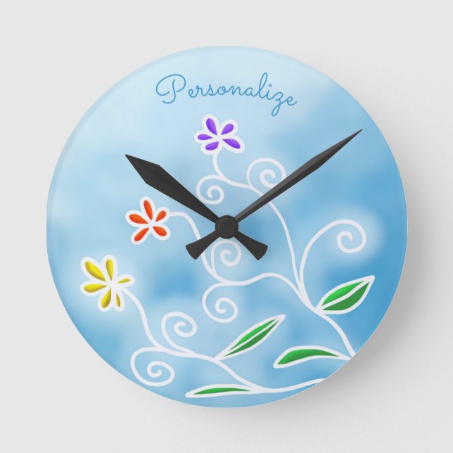 Stylish & Decorative Three Flowers Artwork Round Clock (Front)