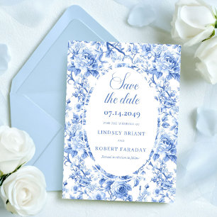 Stylish Deep Blue Floral Save the Date Wedding  Announcement