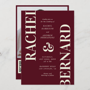 Stylish Deep Burgundy Typography QR Code Wedding Invitation