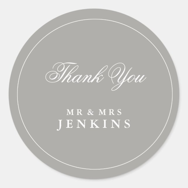 Stylish Deep Grey Classic Wedding Classic Round Sticker (Front)