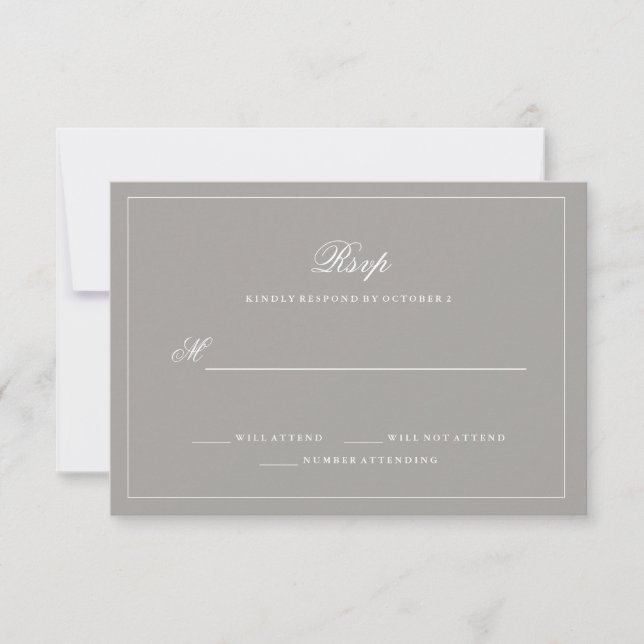 Stylish Deep Grey Wedding RSVP Card (Front)