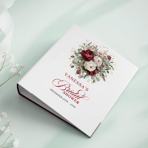 Stylish Deep Red Floral Bridal Shower Memory Album Binder