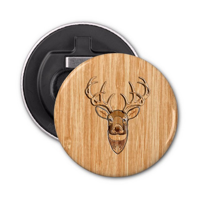 Stylish Deer Head Light Wood Grain Print Bottle Opener (Front)