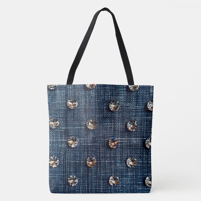 Stylish Denim amd Diamond Large Tote Bag (Front)