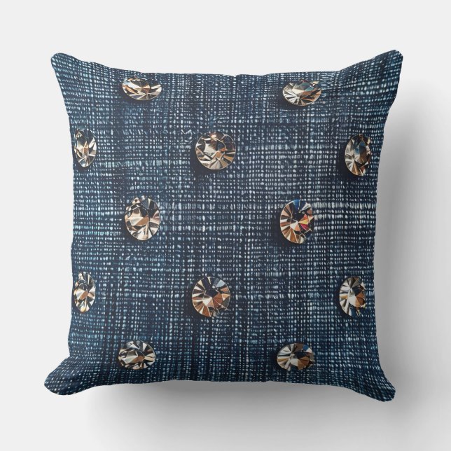 Stylish Denim and Diamond Cotton Throw Pillow (Front)