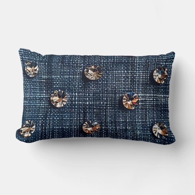 Stylish Denim and Diamond Lumbar Pillow (Front)