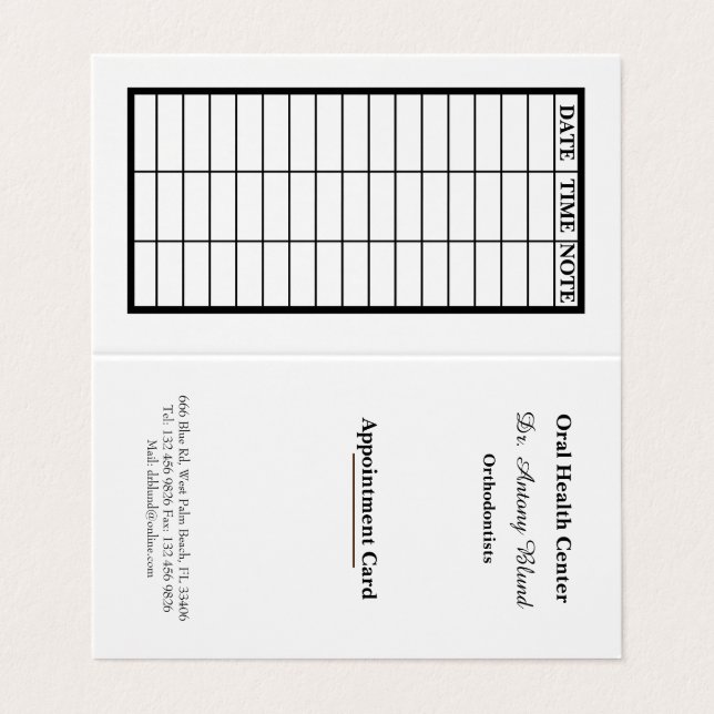 Stylish Dentist Appointment Card (Outside Unfolded)
