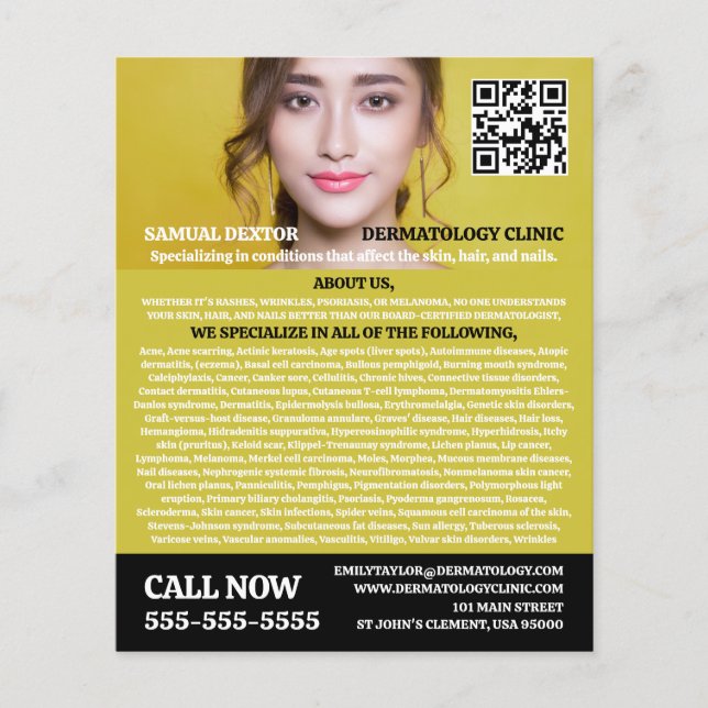 Stylish Dermatologist, Dermatology Clinic, QR Code Flyer (Front)