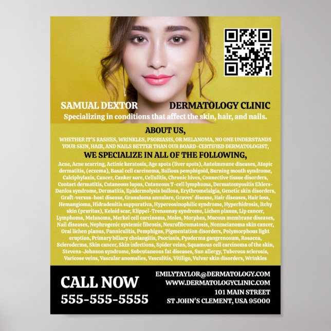 Stylish Dermatologist, Dermatology Clinic, QR Code Poster (Front)