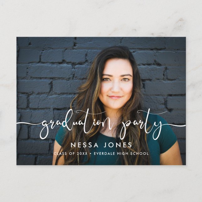 Stylish design Photo graduation party invitation Postcard (Front)