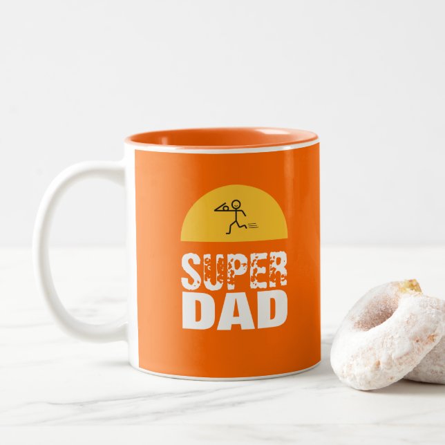 Stylish Design "SUPER DAD" Personalized Wishes Two-Tone Coffee Mug (With Donut)