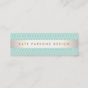 Stylish Designer Modern Mint and White Pattern Mini Business Card