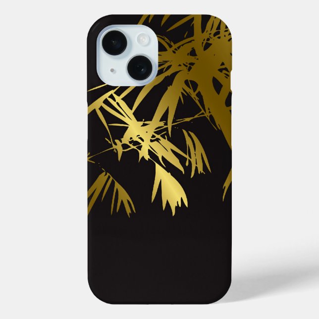 Stylish dGolden Bamboo Leaves Zen On Black Modern Case-Mate iPhone Case (Back)