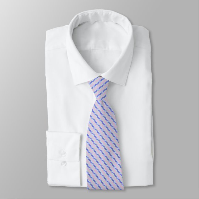 Stylish diagonal chevron cobalt ice blue pink tie (Tied)