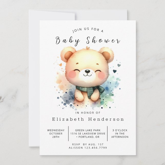 Stylish Digital Bear Baby Shower Invitation (Front)